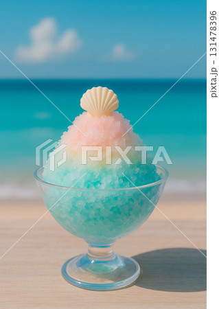 夏の海辺と虹色かき氷 131478396