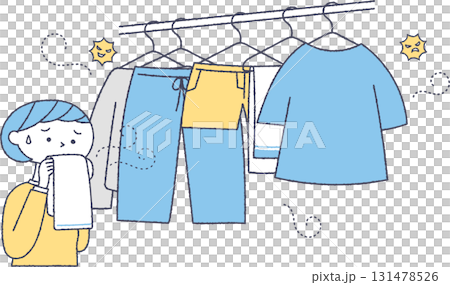 生乾き臭がする洗濯物と女性 131478526