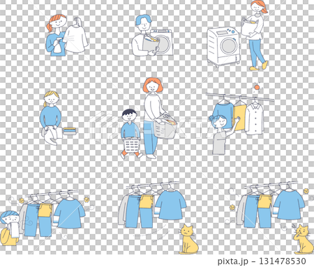 Illustration set of people doing laundry 131478530