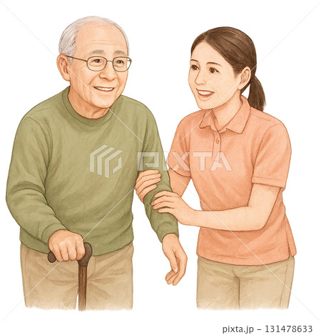 老人と若い女性の介護風景 131478633