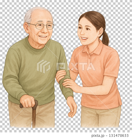 老人と若い女性の介護風景 131478633