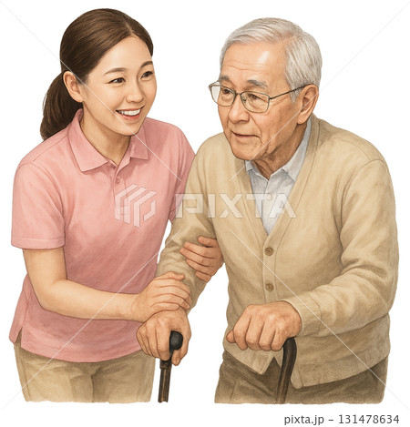 高齢者を介護する女性介護士 131478634