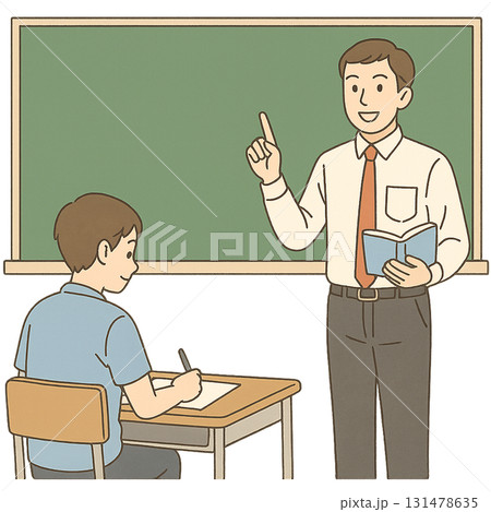 黒板で説明する先生と生徒 131478635