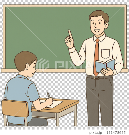 黒板で説明する先生と生徒 131478635
