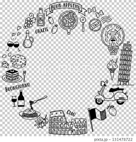 簡單可愛的義大利插畫框架（單色） 131478722