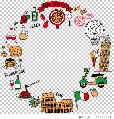 簡單可愛的義大利插畫框架(義大利三色旗) 簡單可愛的義大利插畫框架(義大利三色旗) 131478724