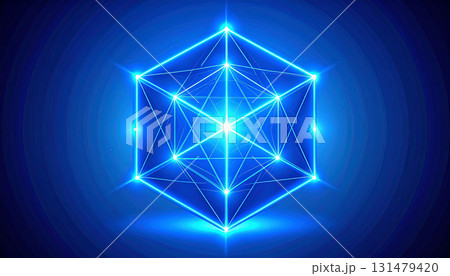 発光する幾何学的ネオン立方体の中心光 131479420