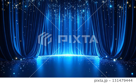 青いカーテンと輝くステージの幻想的な風景 131479444