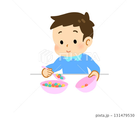 スプーンの練習をしている子どものイラスト 131479530
