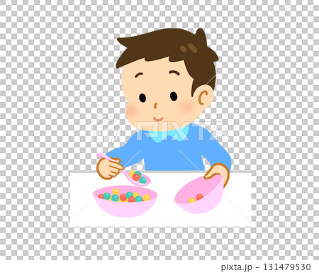 スプーンの練習をしている子どものイラスト 131479530