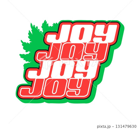 Christmas joy Y2K groovy sticker or label. Christmas groovy tag, Xmas festive funky Y2K vector label. New Year celebration vintage sticker with pine tree branch silhouette and colorful typography 131479630