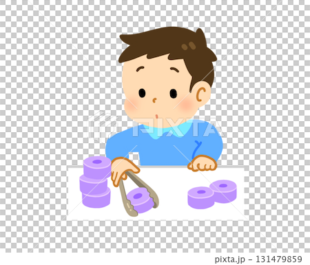 トングで物をはさむ子どものイラスト 131479859
