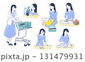 家事をする女性：買い物・料理・掃除・アイロンがけ・水やり・洗濯 131479931