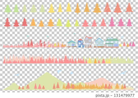 紅葉と街並みのシルエットのイラストセット　背景イラスト 131479977