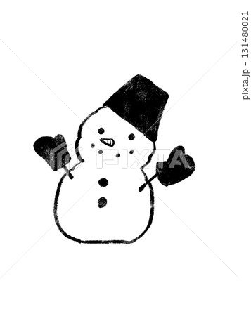 雪だるまのモノクロイラスト 雪だるまのモノクロイラスト 131480021