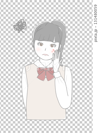 ニキビに悩む女の子 ニキビに悩む女の子 131480059