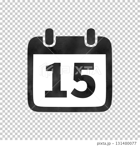Hand-drawn black silhouette calendar icon "15" with watercolor texture 131480077