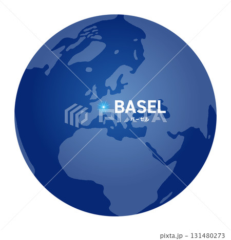 バーゼルの位置をしめす地球儀の世界地図 131480273