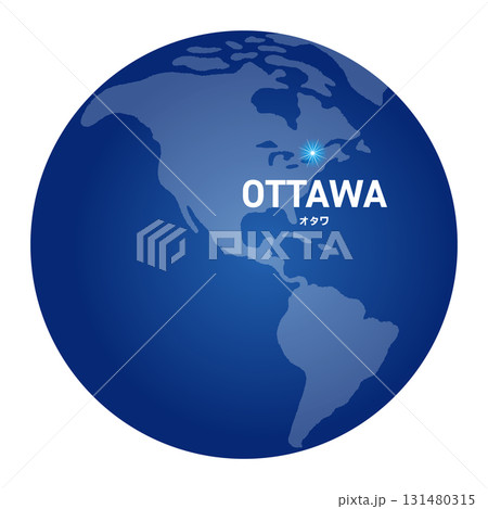オタワの位置をしめす地球儀の世界地図 131480315