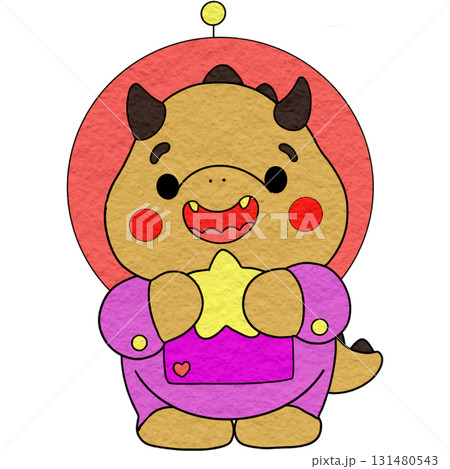 Adorable cartoon dinosaurs in space suits 131480543