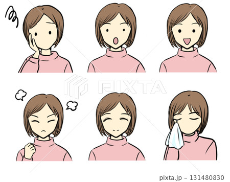 女性の喜怒哀楽の表情セット 131480830