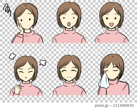 女性の喜怒哀楽の表情セット 131480830