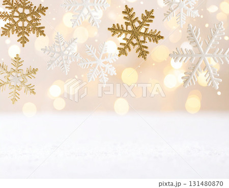 雪の結晶と柔らかなボケ光が輝く冬の幻想的な風景 雪の結晶と柔らかなボケ光が輝く冬の幻想的な風景 131480870