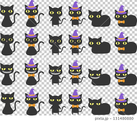 ハロウィンのかわいい黒猫のイラストセット ハロウィンのかわいい黒猫のイラストセット 131480880
