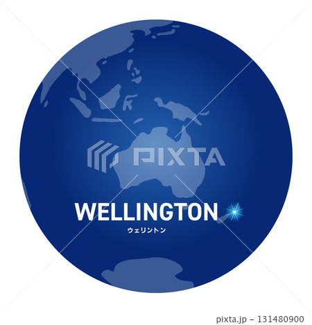 ウェリントンの位置をしめす地球儀の世界地図 ウェリントンの位置をしめす地球儀の世界地図 131480900