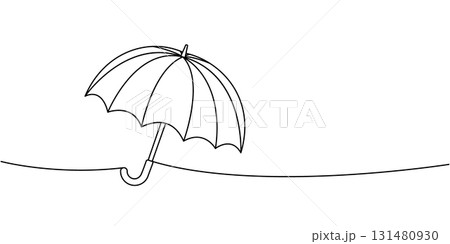 Classic open umbrella minimalist single line art, stylish vector design symbolizing weather protection and rainy days 131480930