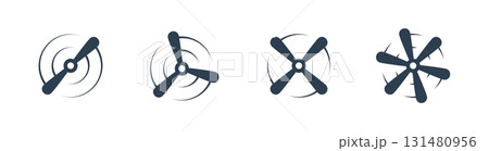 Airplane propellers silhouette with abstract swirl effect. Aviation and drone icon in minimalist vector style for flight and engineering projects Airplane propellers silhouette with abstract swirl effect. Aviation and drone icon in minimalist vector style for flight and engineering projects 131480956