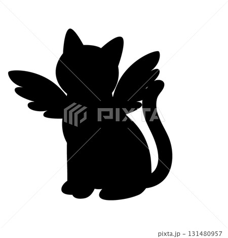 Black silhouette of cartoon cat with wings. Minimal vector fantasy illustration of magical feline Black silhouette of cartoon cat with wings. Minimal vector fantasy illustration of magical feline 131480957