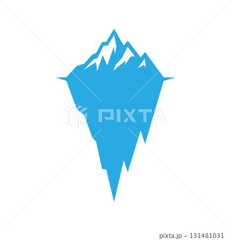 Blue iceberg silhouette with snowy mountain peaks. Flat vector arctic frozen illustration for polar travel, eco campaigns and water concepts 131481031
