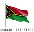 Waving flag of Vanuatu. Illustration of Oceania country flag on flagpole. Vector 3d icon isolated on white background 131481509
