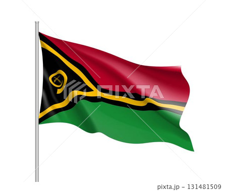 Waving flag of Vanuatu. Illustration of Oceania country flag on flagpole. Vector 3d icon isolated on white background 131481509