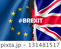 Brexit concept vector illustration. Symbol of Britain exit from European Union. Break between British and EU waving flags. Separation and crisis sign. 131481517