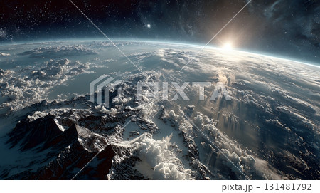 天文学のポスター用図版：中級の夜明け