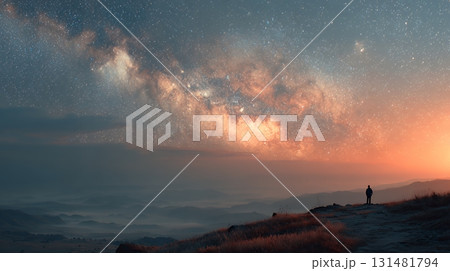 天文学のポスター用図版：天の川とランドスケープ