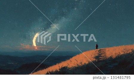 天文学のポスター用図版：天の川とランドスケープ