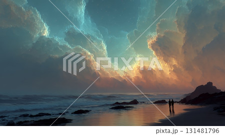 天文学のポスター用図版：天の川とランドスケープ