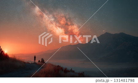 天文学のポスター用図版：天の川とランドスケープ