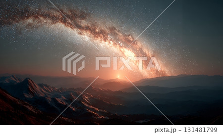 天文学のポスター用図版：天の川とランドスケープ