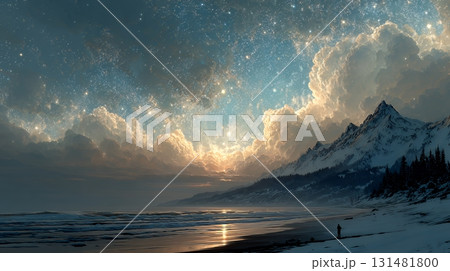 天文学のポスター用図版：天の川とランドスケープ