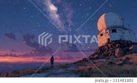 天文学のポスター用図版：天文台と宇宙