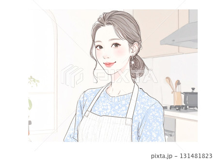 水彩画・手描き風のエプロンを着た女性・女の子のイラスト素材 131481823