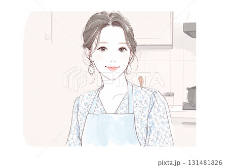 水彩画・手描き風のエプロンを着た女性・女の子のイラスト素材 水彩画・手描き風のエプロンを着た女性・女の子のイラスト素材 131481826