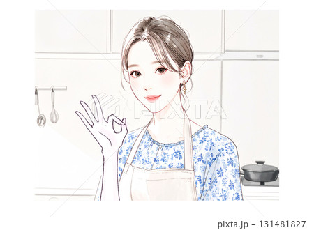 水彩画・手描き風のエプロンを着た女性・女の子のイラスト素材 水彩画・手描き風のエプロンを着た女性・女の子のイラスト素材 131481827