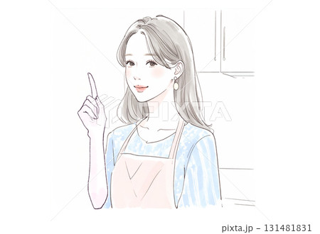 水彩画・手描き風のエプロンを着た女性・女の子のイラスト素材 131481831