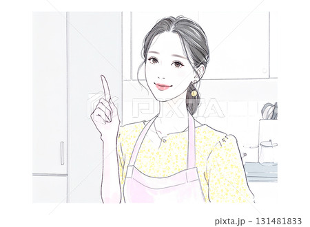 水彩画・手描き風のエプロンを着た女性・女の子のイラスト素材 水彩画・手描き風のエプロンを着た女性・女の子のイラスト素材 131481833