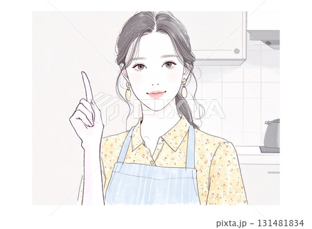 水彩画・手描き風のエプロンを着た女性・女の子のイラスト素材 水彩画・手描き風のエプロンを着た女性・女の子のイラスト素材 131481834